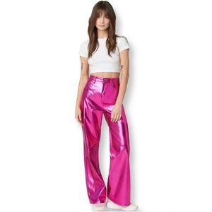 Blank NYC Metallic fuchsia Pink Wide Leg High Rise Pants‎